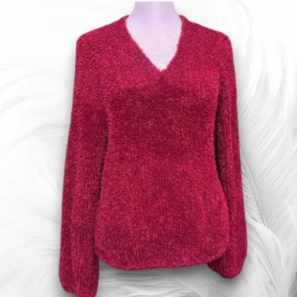 New Women's Handmade Crimson Knitted Sweater Size M/L - Picture 4 of 11